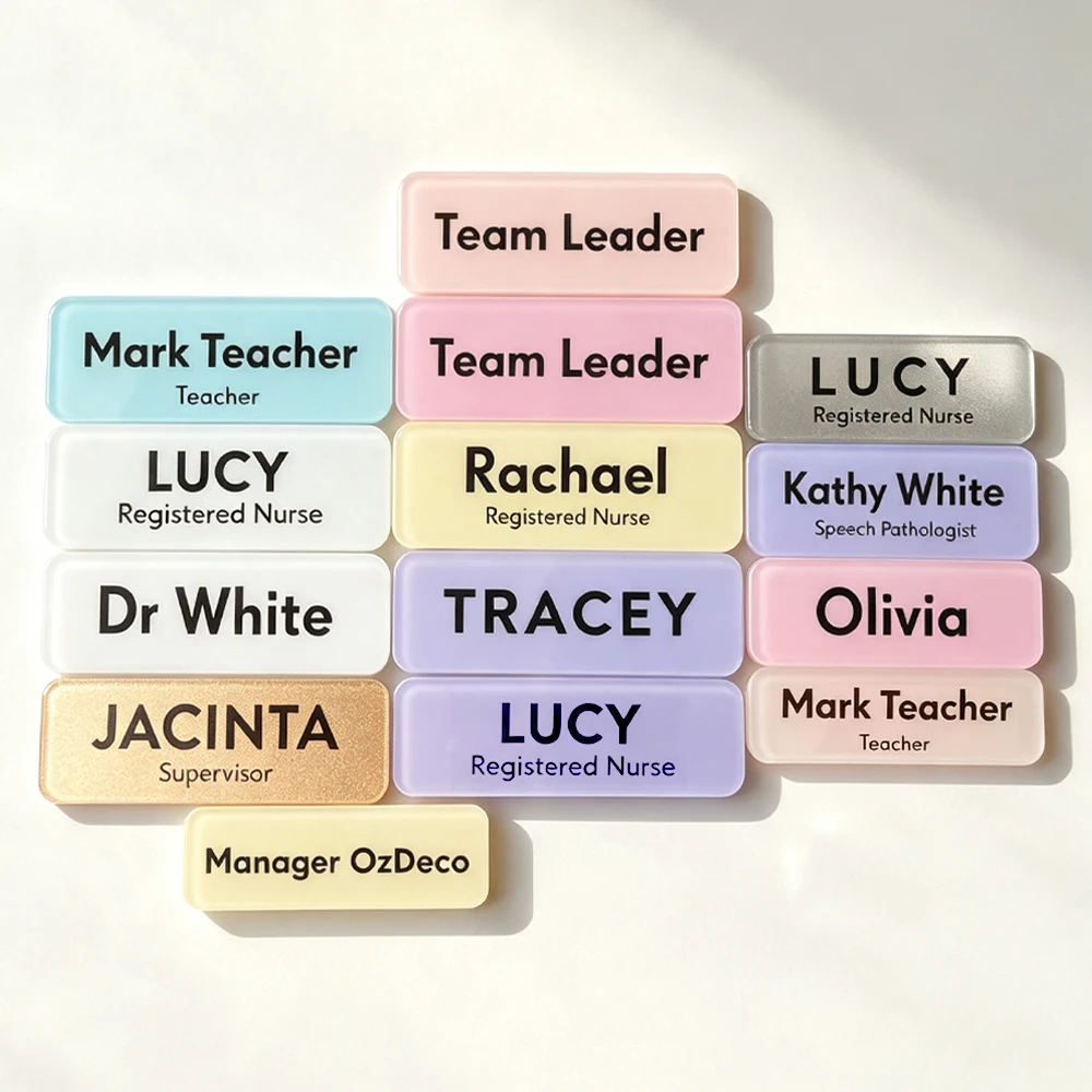 Custom Name Occupation Brooch Badges Acrylic Custom Name Work Badges Pins Doctor Teacher Intern Cafe Job Magnetic Brooch Label