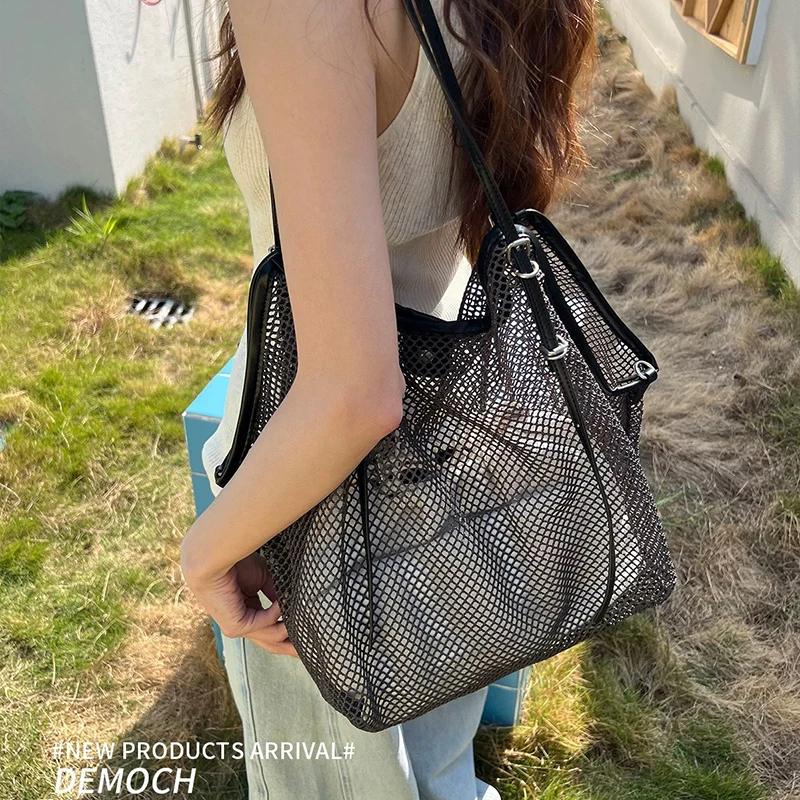Neue Sommer-Mesh-Tragetasche, Große Kapazität Nischen-Mode-Schultertasche, Strand-Reise-Pendler-Fitness Ausgehöhlte Einkaufstasche – Detail 2