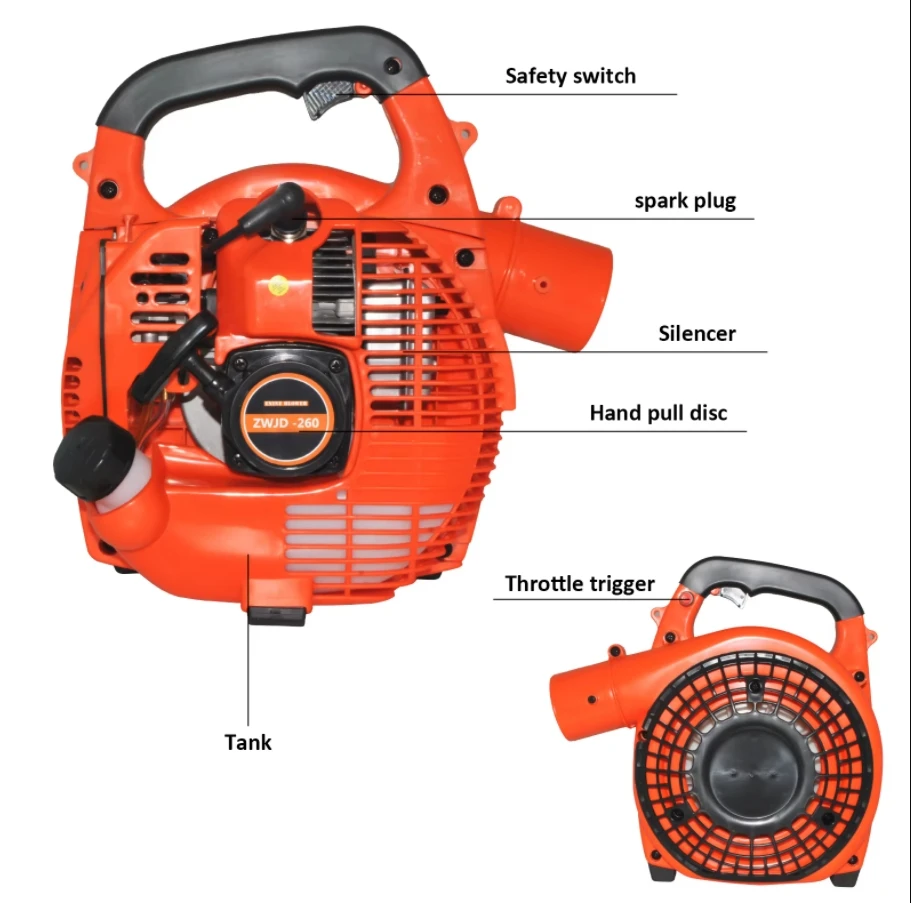 Снегоочиститель Бензиновый EB260 Бензиновый воздуходувка 25,4 куб.см Портативный автомобильный вентилятор для листьев Высоковакуумный вентилятор
