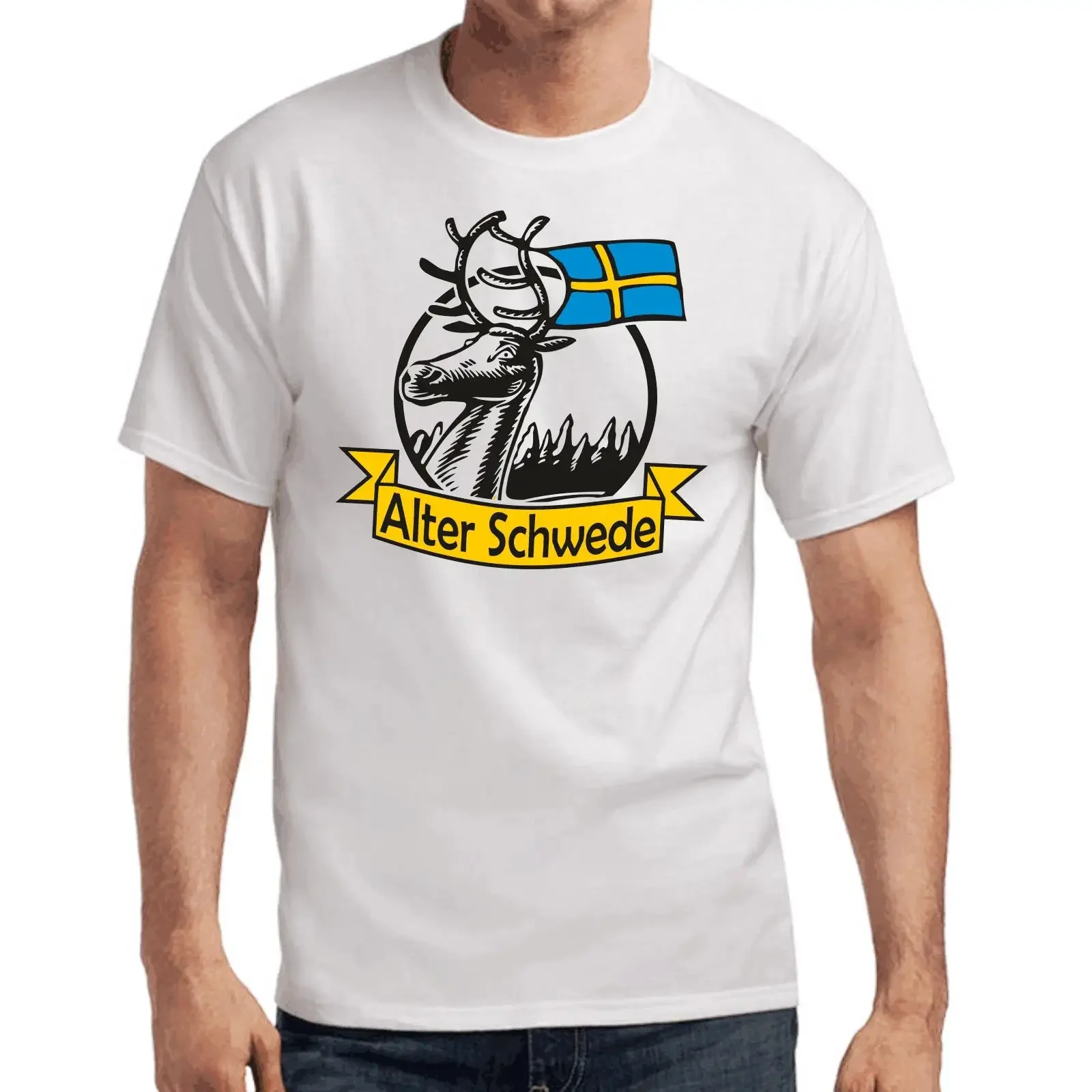 Old Swede Sweden Moose Sayings Funny Fun Comedy T Shirt vintage Washed Stylish Unisex designer clothes Versatile Casual graphic