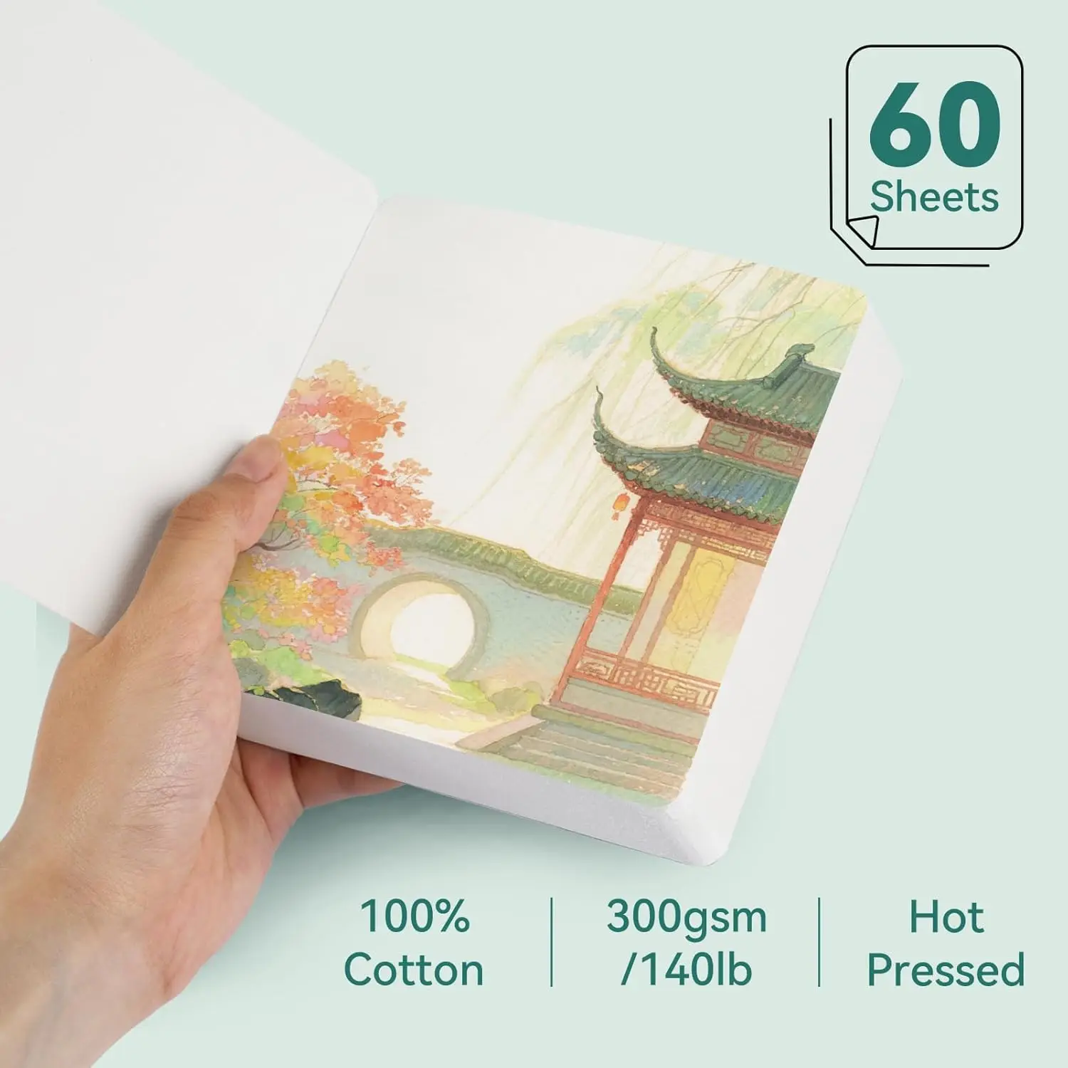 Lightwish 60 Sheets Mini Watercolor Sketchbook 300gsm, Travel Size Portable Tearable Square Painting Notebook, Watercolor Book
