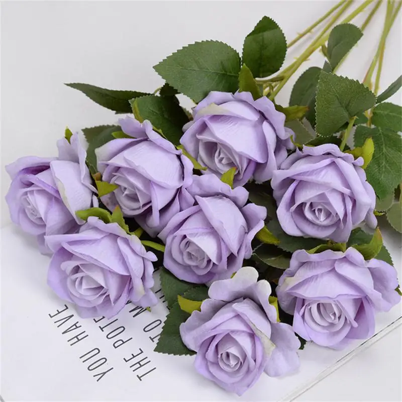 Artificial Velvet Silk Rose Flower Bouquet Real Looking Fake Roses Home Wedding Centerpieces Party Decorations