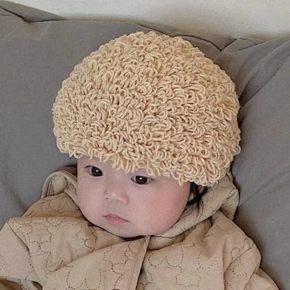 

Personality Breathable Baby Curly Hair Hat Elastic Windproof Kids Knitted Hat Woven Brimless Baby Woolen Cap Photography Props