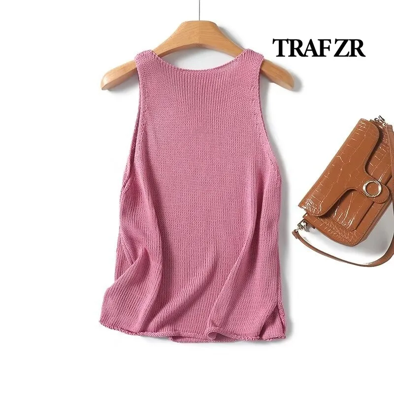 TRAF ZR Women\'s Tanks vintage elegant Women\'s Sleeveless Shirt Thin Knit Summer Japanese 2000s Style Y2k Women 2024 Y2k tanks