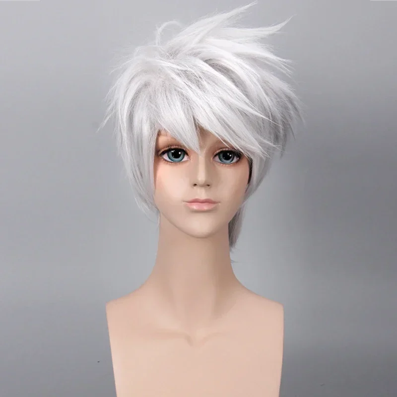 Synthetic Silver Grey Short Cosplay Wig Heat Resistant Anime Costume Party Role Play Halloween Wigs for Men Women