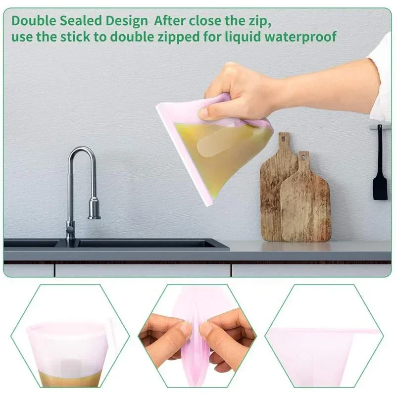 Silicone Food Storage Bag Reusable Stand Up Zip Shut Bag Leakproof Containers Fresh Food Storage Bags Fresh Wrap Zip Lock Bags