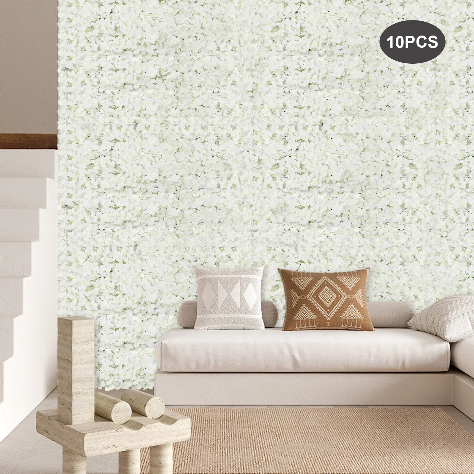 

Набор из 10 предметов: белые искусственные цветы, настенный декор, фон, настенная шелковая ткань, цветочная панель 40 × 60 см для сада и дома