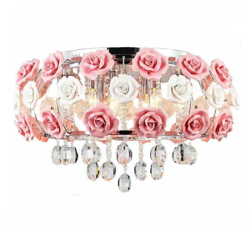 

Dining room chandelier creative rose ceramic flower bedroom LED living room creative modern simple crystal