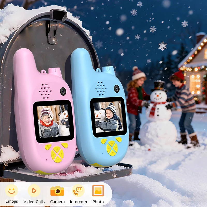 2個セット ビデオウォーキートーキー 子供用 WiFiインターコム おもちゃ 2インチディスプレイ デュアルカメラ付き フェスティバルギフト