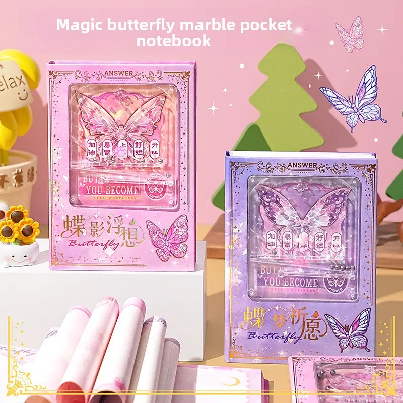 Butterfly Theme Marble Pocket Notebook Iridescent Foil Cover Full Color Pages Creative Stationery High Appearance Memo Notepad