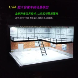1/64 Diorama Car Garage Model LED Lighting City Store Parking Lot Scene Model Diorama Car model Garage Model LED Lighting
