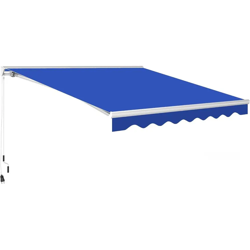 

10x13ft Retractable Awning with Remote and Crank, UV40+ Sun Shelter, LED Lights, Ideal for Decks and Balconies, Blue