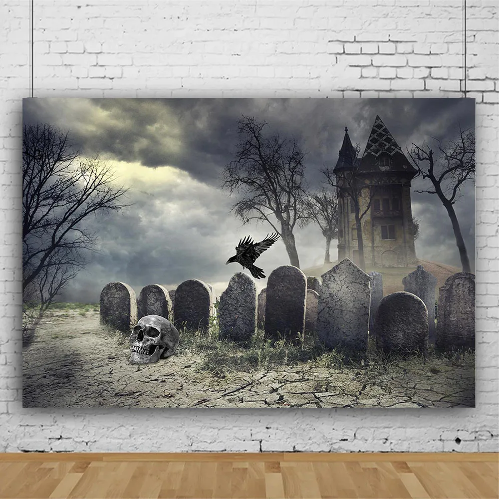 Mocsicka Halloween Backdrop Dark Castle Tombstone Moon Happy Halloween Party Photography Background Photo Studio Photocall Props