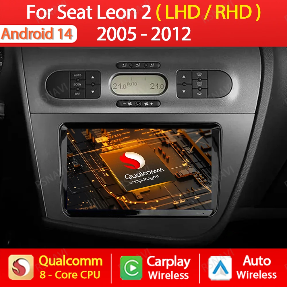 Android 14 Car Radio For Seat Leon 2 MK2 2005 2006 2007 2008 2009 2010 2011 2012 Carplay Auto GPS NAVI WIFI 4G Multimedia Player