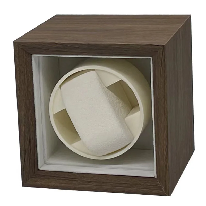 Caixa de enrolamento de relógio único de madeira para relógios mecânicos com enrolamento automático e tampa transparente para relógio silencioso e silencioso