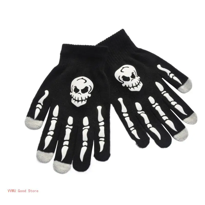 Luminous Knitted Skull Gloves Hand Warmer Skull Glitter Wrist Gloves for Cycling