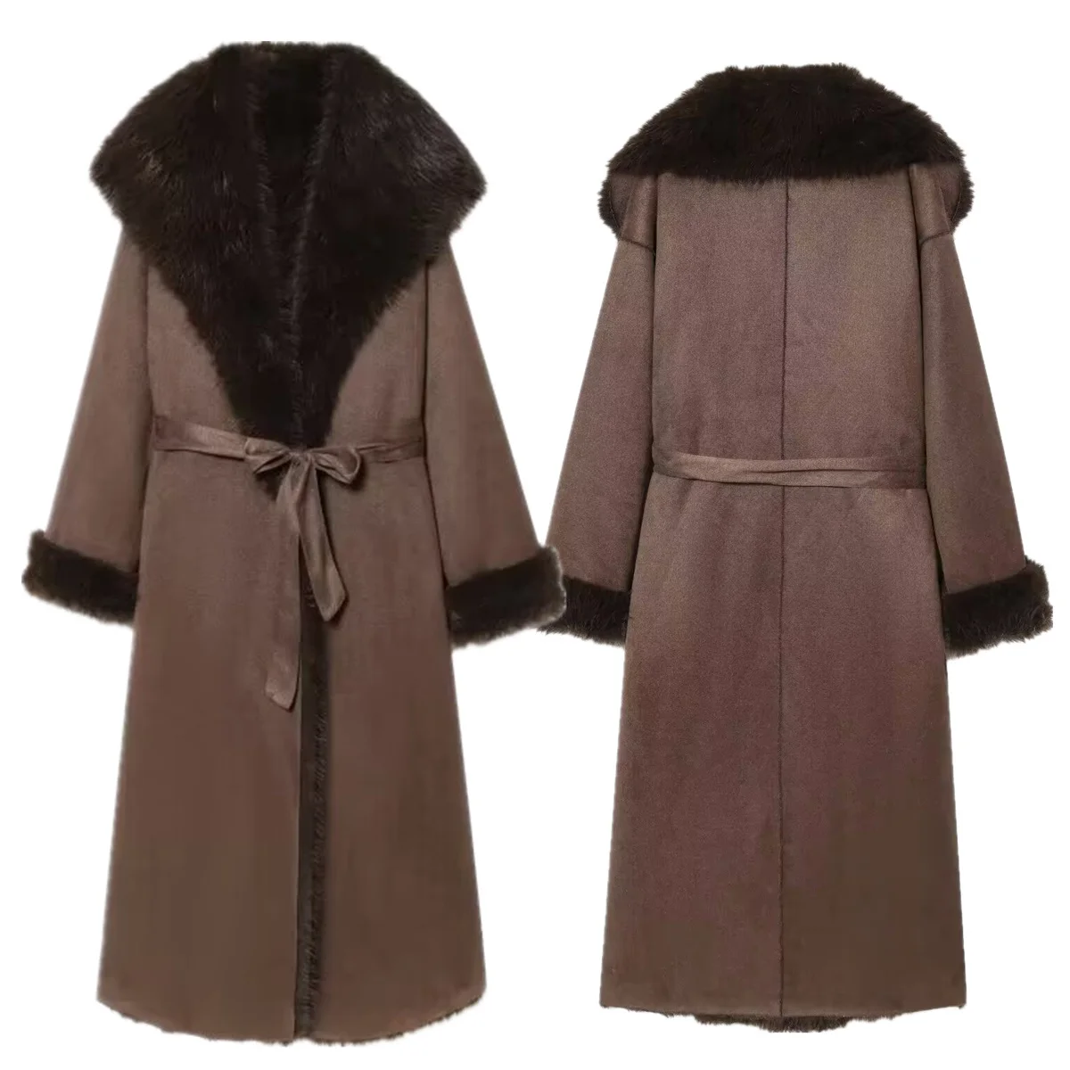 

Jenny&Dave 2026 Winter Trench Coat French Elegant Vintage Turn Down Collar Fur Coat Women's Jacket Woman Clothes Tops