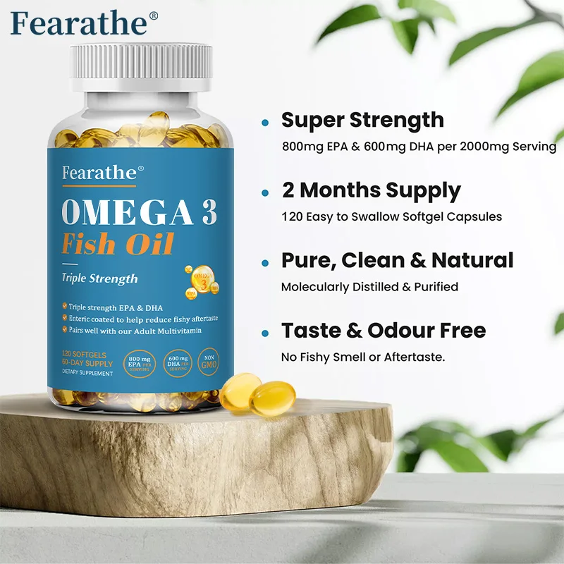 Omega 3 Fish Oil Capsules 2000mg, High 800mg EPA & 600mg DHA, Support Heart Brain Eye Joint Skin & Immune Health, Improve Memory
