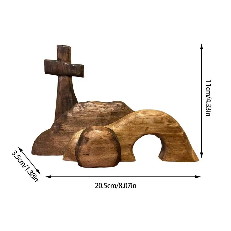 Easter Resurrection Scene Set Jesus Nativity Scene Wooden Cross Empty Tomb Statue Set Easy Assemble Removable Easter Statue