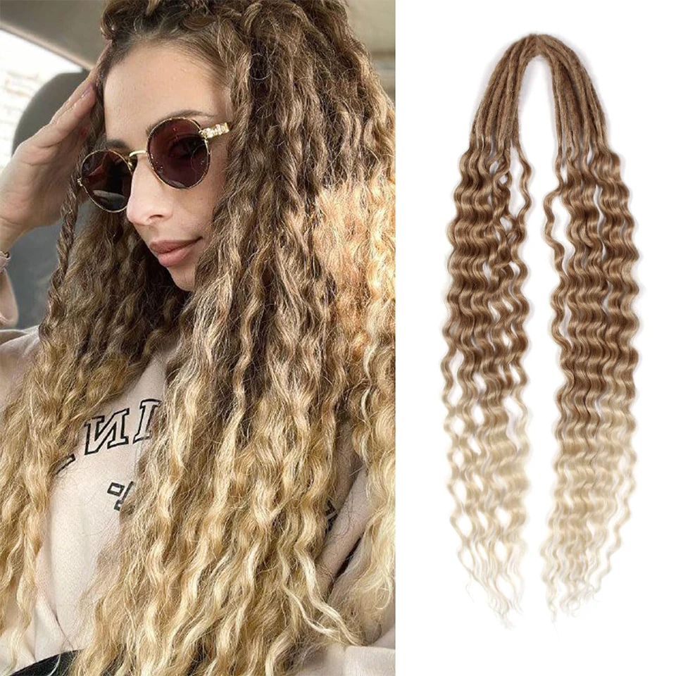 Ombre Blonde Curly Double Ended Dreadlock Extension with Curly Ends for Women DE Blonde Wavy Dreadlock Handmade Synthetic Hair