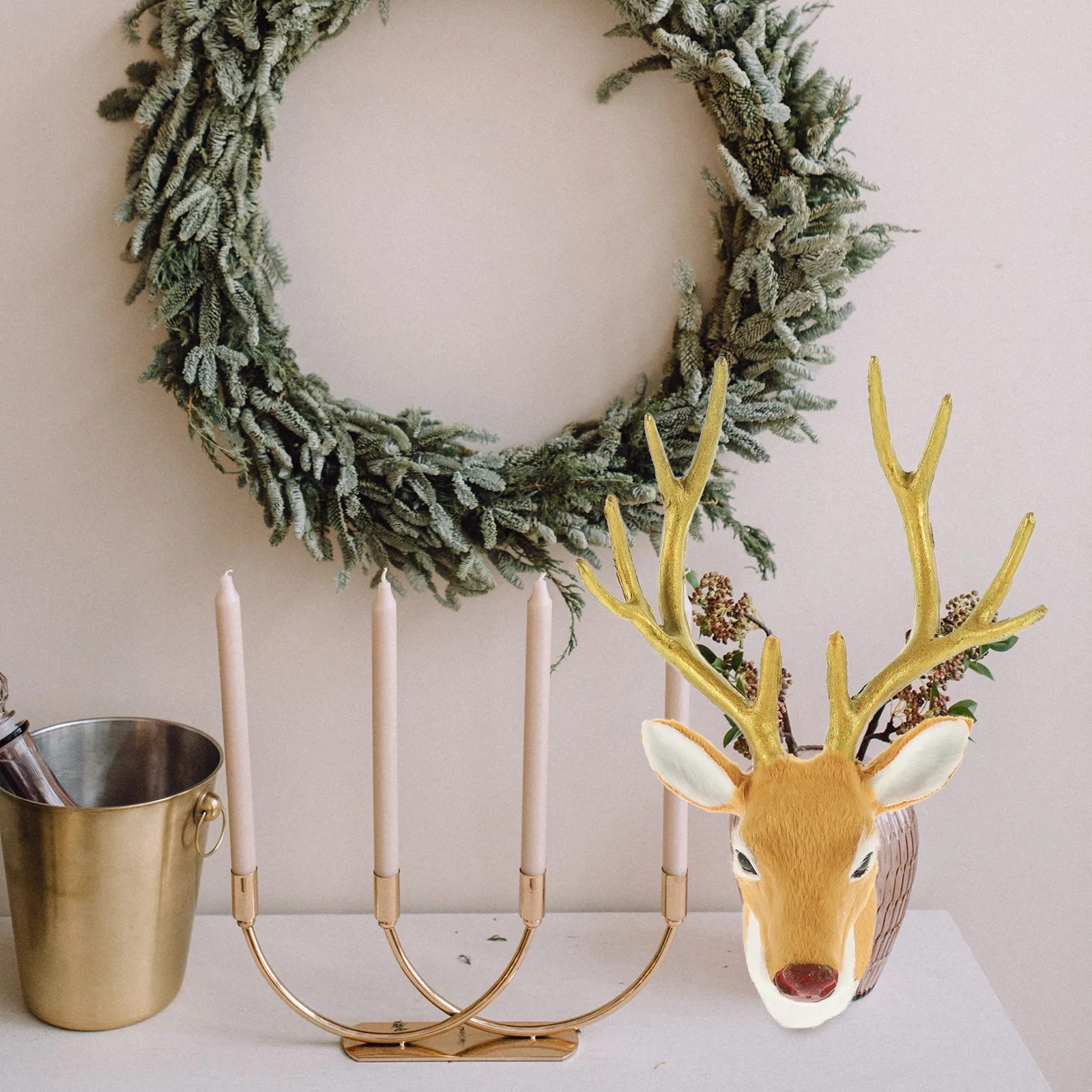 

Decorations Simulated Deer Head Christmas Photo Props Dinner Table Xmas Tree Wall Mount Artificial Fur