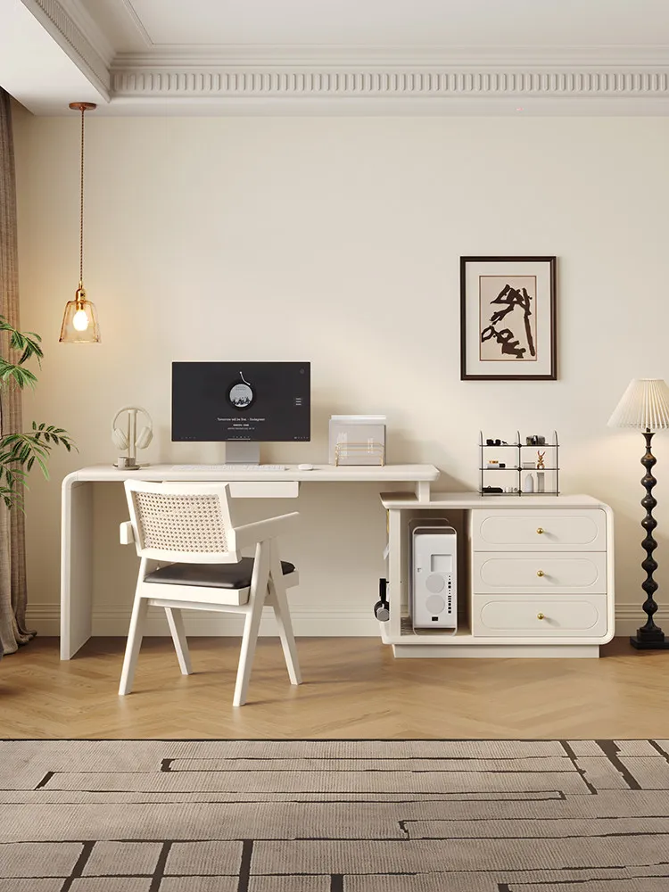YFY household corner computer desk retractable rotating small apartment solid wood desk chest integrated with host