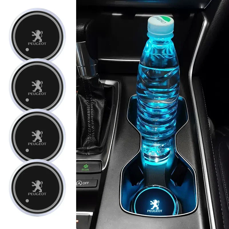 Car Luminous Water Cup Coaster 7 Colorful For Peugeot 208 308 408 508 301 206 207 307 407 2008 3008 4008 5008 RCZ Accessories