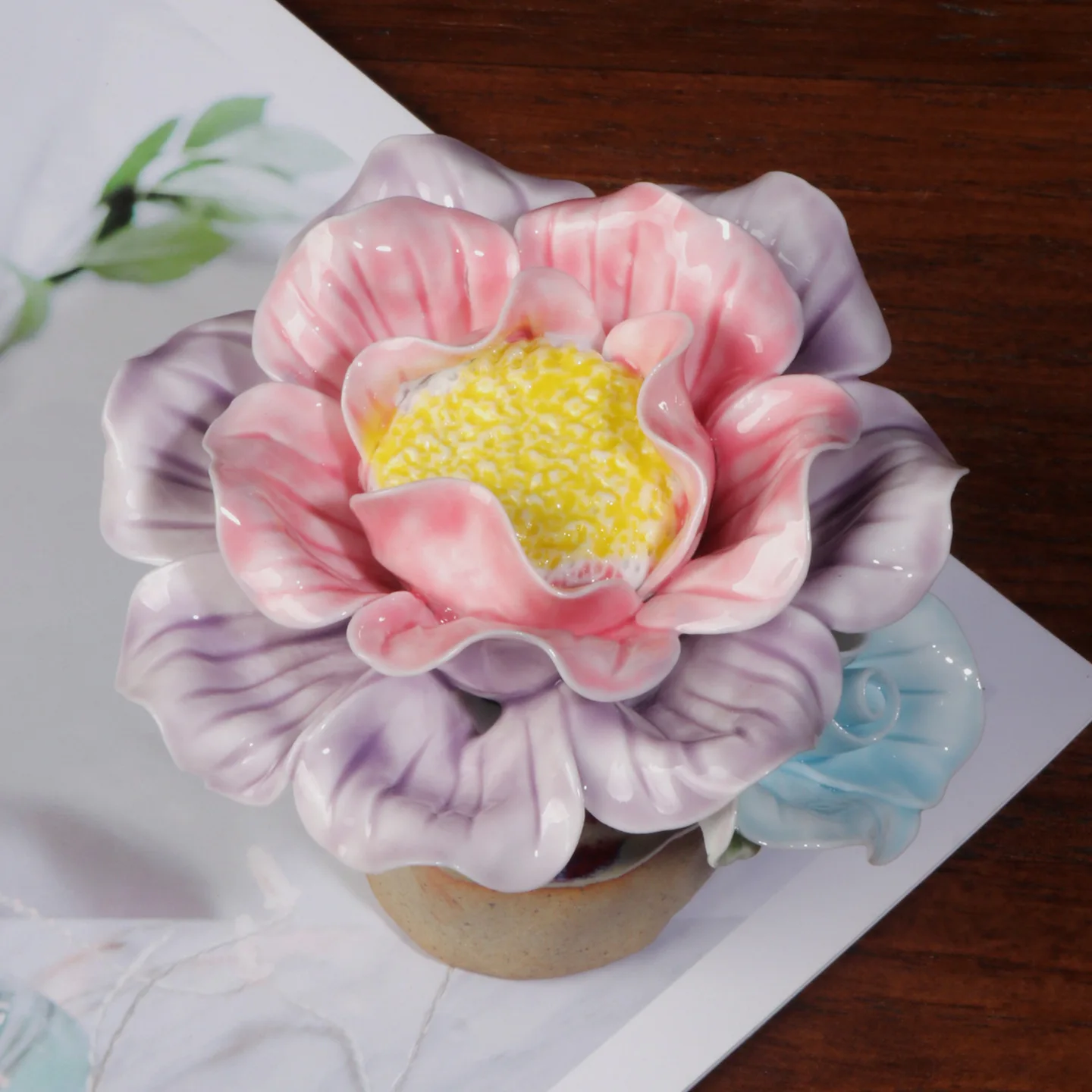 Handmade Ceramic Flower Artificial Eternal Floral Craft Home Decor Office Desk Ornament Gift