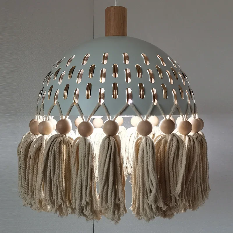 SANDYHA Bohemian LED Pendant Light Handmade Hemp Rope Chandelier for Living Room Bedroom Restaurant Decoration Modern Hanging