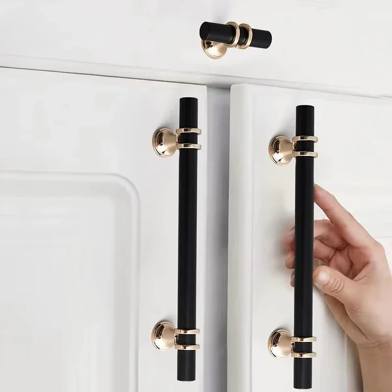 Modern Luxury Gold Black Knurled Zinc Alloy Handles Hot Selling Kitchen Cabinet Wardrobe Door Pull Drawers Dressers