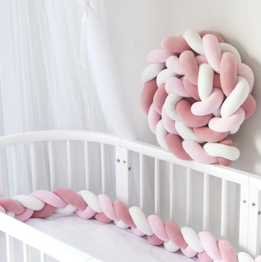 4M Baby Bed Bumper On the Crib Bedding Set for Newborn Baby Cot Protector Knot Braid Pillow Cushion Crib Anti-collision Fence