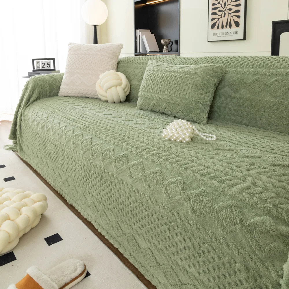 

Thicken Sofa Mat Cover Anti-Slip Plush Sofa Towel Solid Color Couch Slipcover Pad for Living Room Furniture Protection Cover