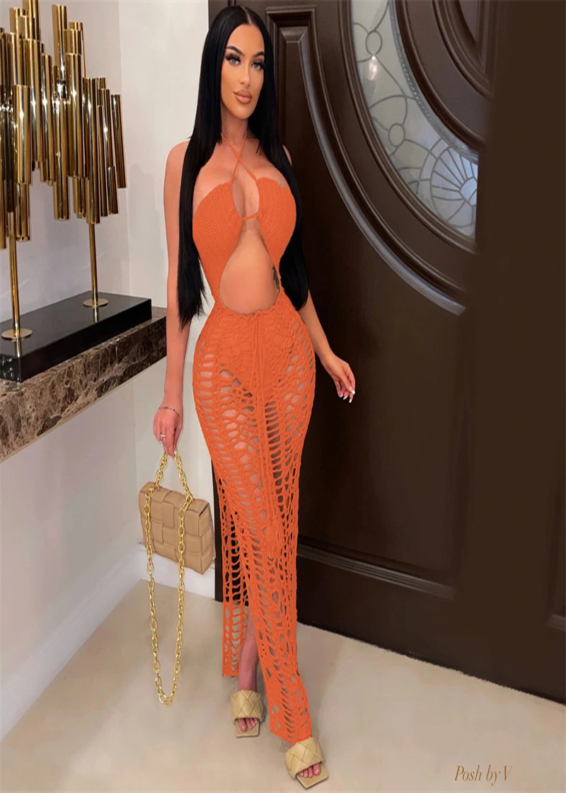 Lato 2022 Sexy Fashion Beach Dress kobieta Solid Color dzianiny krawaty Wrap Chest Long Tassel wycinanka sukienka na plażę Woman