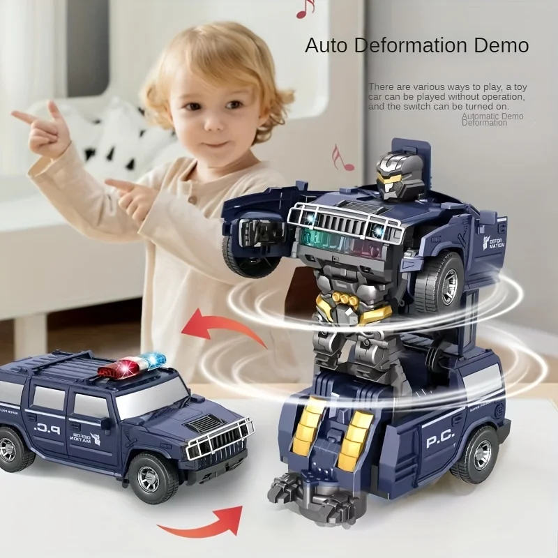 Automatic Transforming Robot Car Toy Car，360°Automatic Obstacle Avoidance Children's Electric Toy with Projection and Sound，Perf