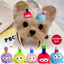 1PC Pet Dog Cat Long Hair Colorful Cute Cartoon Short Spring Small Hair Ball Hair Clip Headwear Randomly One Accessory