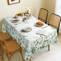 Spring Green Eucalyptus Leaf Rectangle Waterproof Tablecloth Party Decor Reusable Kitchen Dining Tablecloth Wedding Decorations
