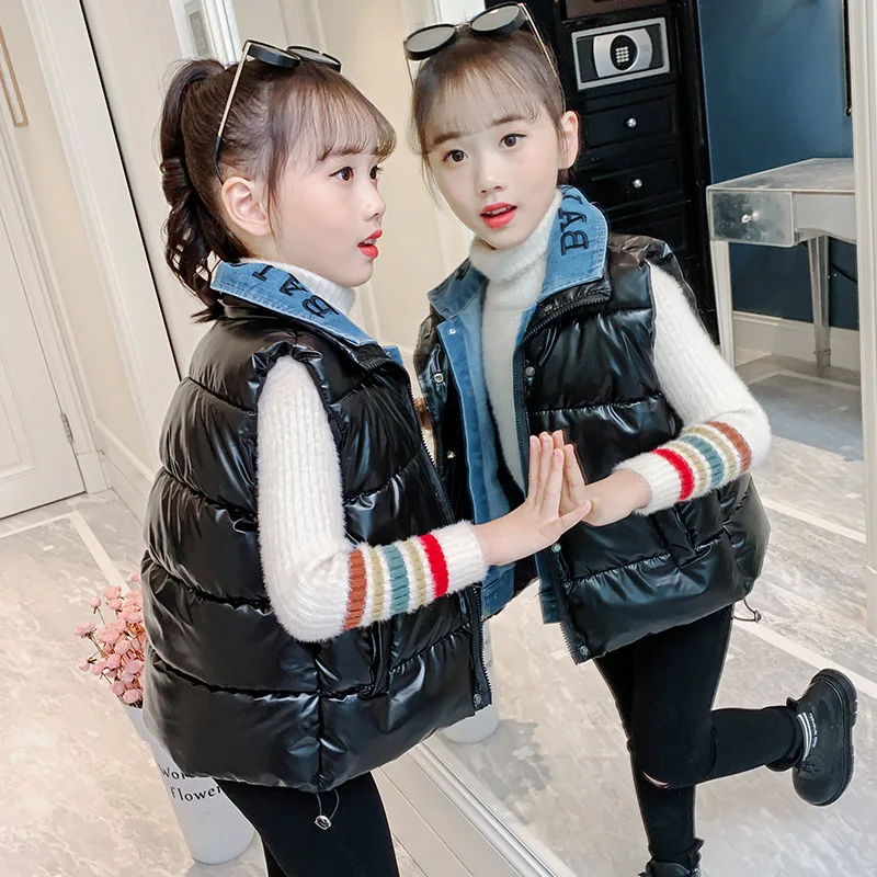 OLEKID 2024 autunno inverno gilet di jeans per ragazza Mock due pezzi ragazza giacca senza maniche capispalla 3-12 anni bambino adolescente gilet