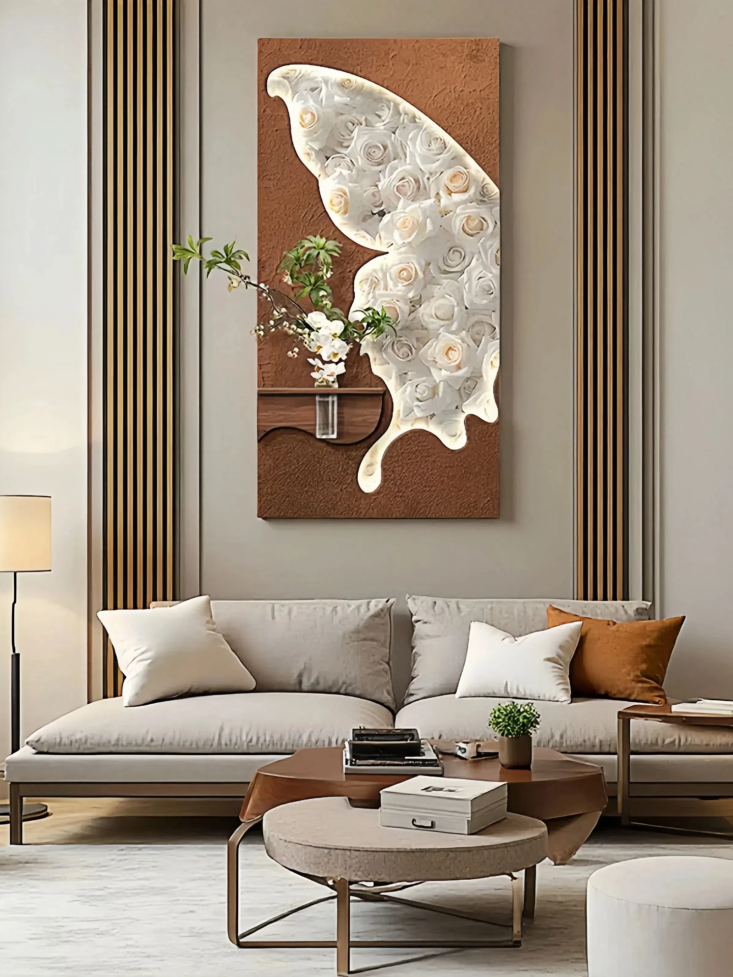 

2025 New Model Living Room Sofa Background Wall Decorative Painting, Hydroponic Green Plants Hanging Painting, Energy-saving LED