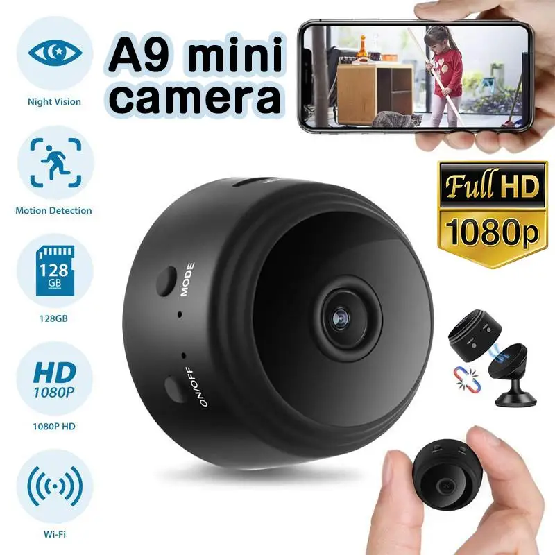 Câmera IP sem fio A9 Mini, segurança doméstica inteligente, magnética, pequena câmera Micro WiFi, 1080P, IR, novo, original