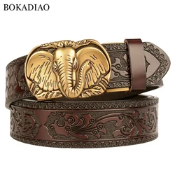 BOKADIAO Men Genuine Leather Belt Luxury Elephant Metal Automatic Buckle Cowhide Belts for Men Jeans Waistband Male Strap Black