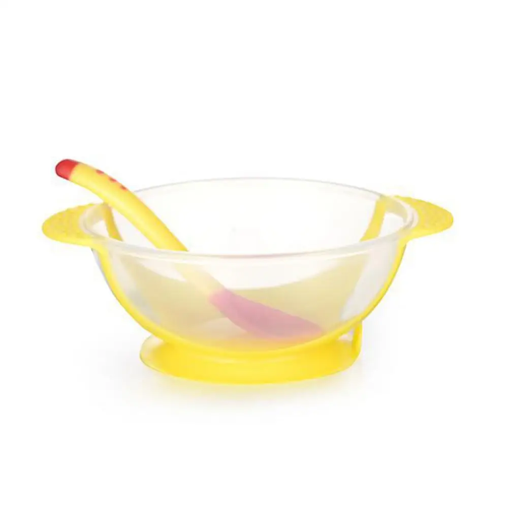 

2 Pieces Baby Suction Bowl Set Temperature Sensing Spoon Kids Feeding Bowls Toddler Meal Time Storage Plates Non Spill Leak