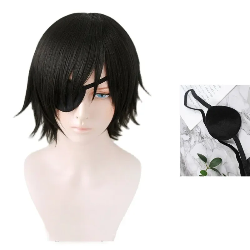 Himeno Synthetic Hair Anime COS 30cm Black Short Cosplay Wig With Eyes Patch Heat Resistant Hair Halloween Party Wig A Wig Cap