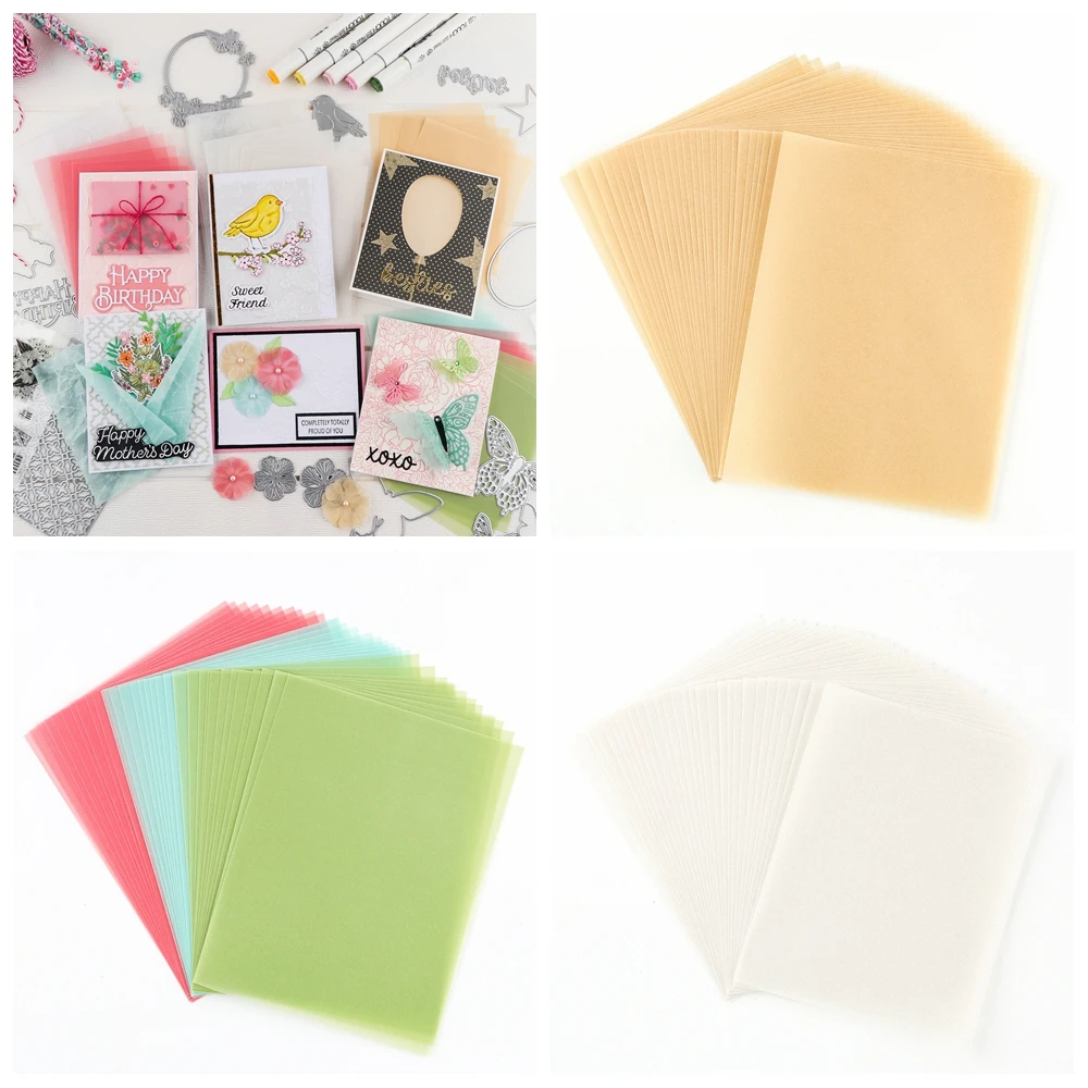 30pcs Colored Frosted Smooth Vellum Paper Sheets Heat Resistant Translucent Tracing Pape Pearled Gold/Silver See-Through Paper