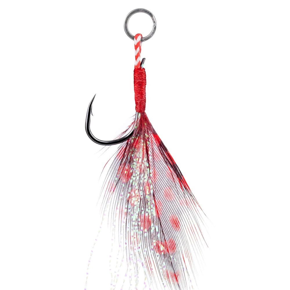 20 Stück Angelhaken mit Feder-Jig-Köderhaken, Angelhaken aus Kohlenstoffstahl, 10 Stück # 11 # 12 # 13 # Slow Single Jigs Assist Hook – Detail 6