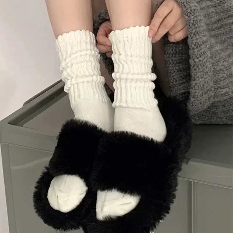 Y2k Lolita Long Socks for Women Autumn Winter Solid Color Lolita Knitted Warm Tube Sox Ladies Crochet Sox Boot Cuffs Stockings