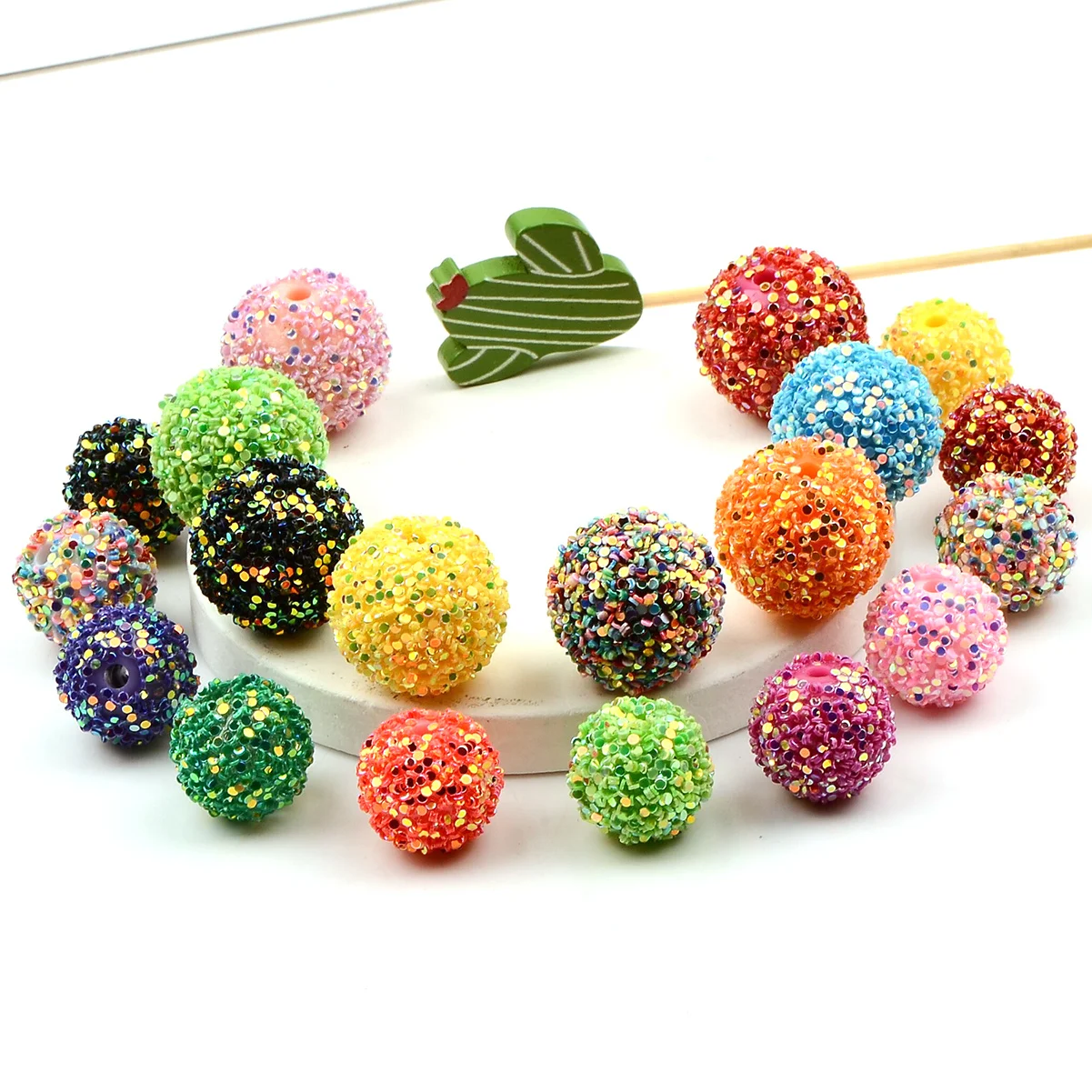 6/18pcs Random Color Sugar Sprinkles Round Acrylic Beads 16mm/20mm Loose Beads For Bracelet Jewelry DIY Craft Making