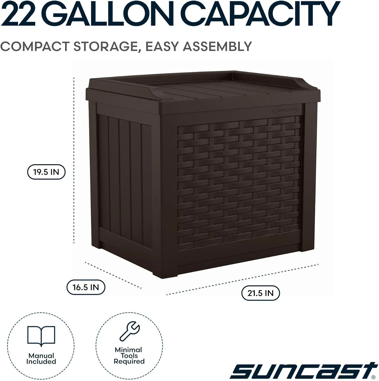 Outdoor Deck Box 22 Gallon Resin Storage Box with Seat for Patio Cushions, Pool Towels, Garden Tools view 3