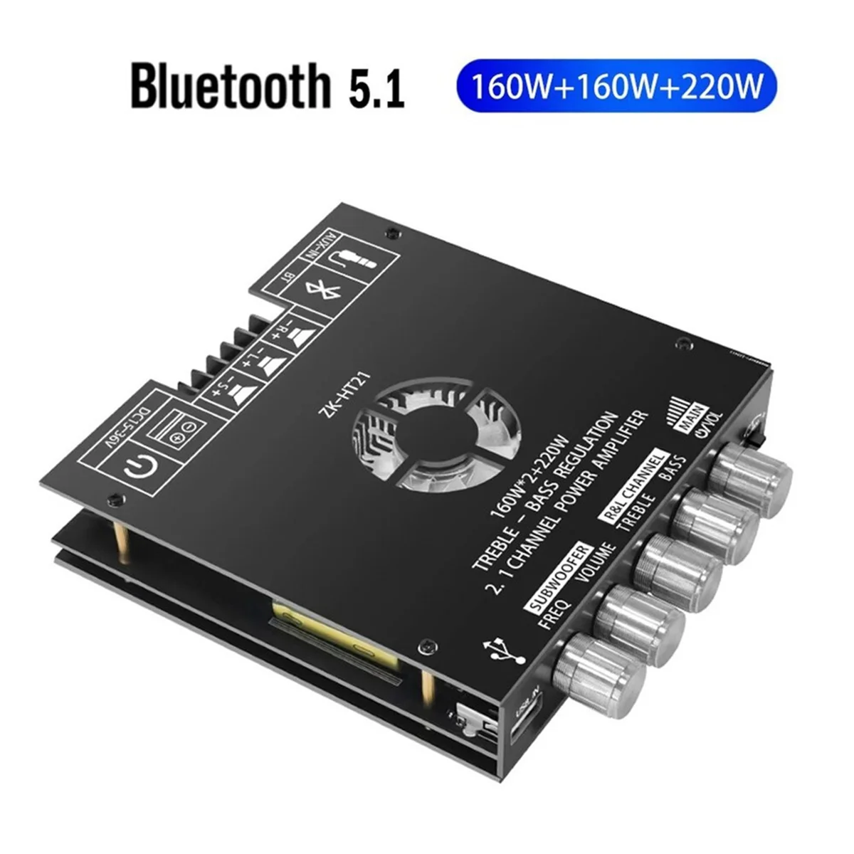 Wzmacniacz -HT21 2.1 Kanałowy TDA7498E 160WX2+220W Bluetooth Cyfrowy Moduł Wzmacniacza Mocy Subwoofer z Tonami Wysokimi i Niskimi