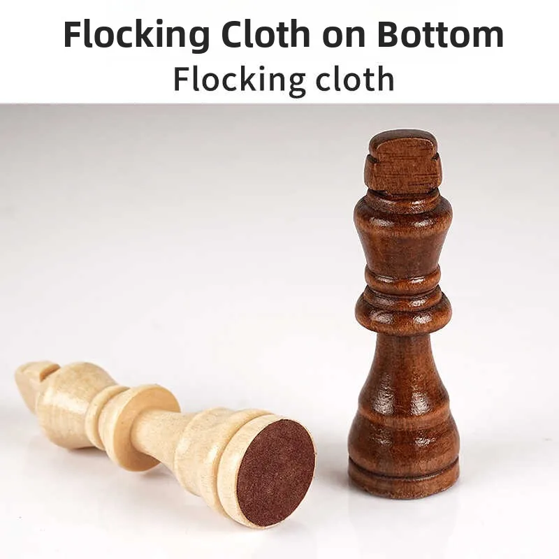 

Real Wood Chess Pieces Set 32 Pieces Full Black And White Chessboard Accessories Felted Wooden Chess Game International Chess