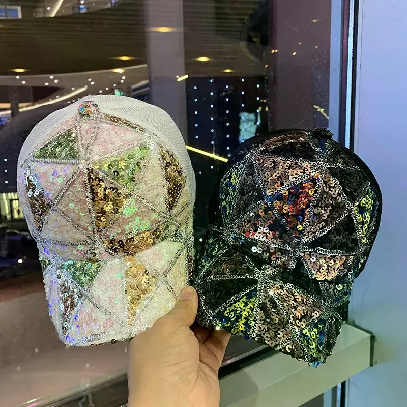 Glitter Sequin Baseball Cap Shiny Colorful Breathable Adjustable Mesh Back for Beach Theme Party Use